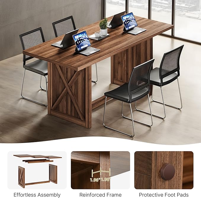 DWVO 70.8" Large Dining Table for 6 to 8 People Farmhouse Rustic Wood Dinner Table Rectangular Long Kitchen Dining Table for Dining Room Kitchen Living Room Office, Walnut