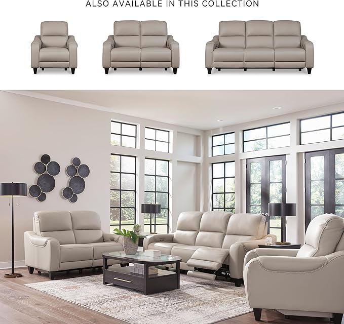Signature Design by Ashley Mercomatic Casual Leather Match Wall Hugger Power Reclining Loveseat with Adjustable Headrest and USB Ports, Light Gray