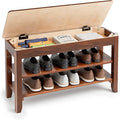Shoe Storage Bench for Entryway - 3 Tier Shoe Rack for Front Door Entrance, Rubberwood Shoes Rack Height Adjustable, Entryway Bench with Shoes Storage for Any Room (Walnut, 31.5" W)
