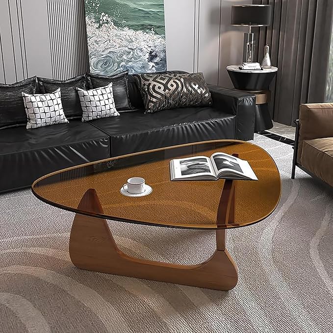 Modern Glass Coffee Table for Living Room mid Century, Small Coffee Table Stylish Coffee Tables, Suitable for Bedroom Living Room Reception Office Tables（Walnut/Brown，Medium）