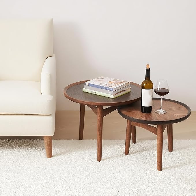 CONSDAN 24 Round Coffee Table, Solid Oak Frame & Veneer Top, USA Grown Hardwood, Modern Living Room, Lounge Side Table (Single Large Piece)
