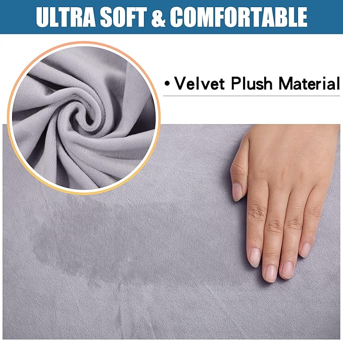 Smiry Velvet Seat Covers for Dining Room Chair Set of 2, Stretch Fit Removable Washable Chair Seat Cushion Protector Slipcovers with Ties, Light Grey