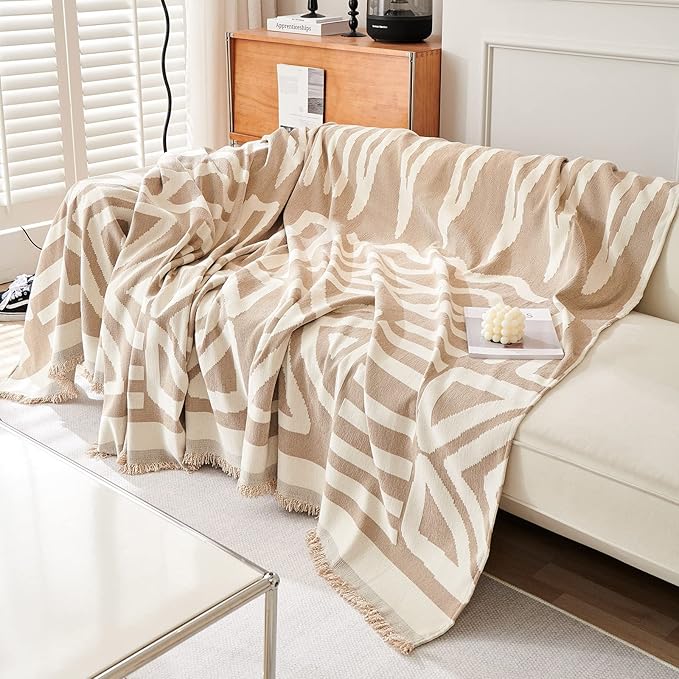 STACYPIK Reversible Khaki Beige Couch Cover Boho Couch Cover for Dogs with Tassels Anti-Slip Furniture Protector for 2 Cushion Couch Versatile Sofa Protector Washable Loveseat Cover Decor-71X90IN