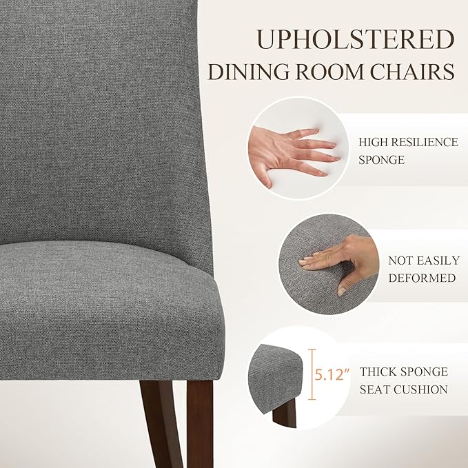 COLAMY Upholstered Dining Chairs Set of 6, Mid Century Modern Kitchen Chairs with Back, Farmhouse Fabric Side Dining Room Chairs with Wood Legs for Dining Room Restaurant, Light Grey