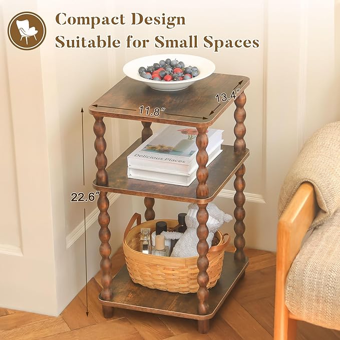 Side Table, Small End Table with Storage Shelf, Modern Bedside Table Night Stand for Living Room, Bedroom, Office and Small Spaces (Rustic Brown)
