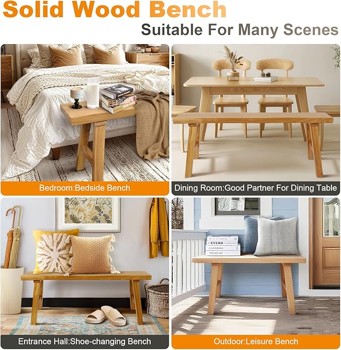 Farmhouse Solid Wood Bench: Long Rustic Indoor Narrow Wooden Bench for Entryway,Living Room, Dining Room,End of Bed,Hallway (63" Lx10 Wx18 H)
