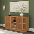 Plank+Beam Contour Wood TV Stand, Two Door Solid Wood Entertainment Console with Storage, 59" L x 16" W x 30" H, Pecan