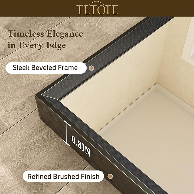 TETOTE Black Bathroom Vanity Mirror Beveled Frame 42" x 36" Black Rectangle Metal Framed Bathroom Wall Mirror for Over Sink, Tempered Glass, Modern Farmhouse Bedroom, Entryway, Living Room