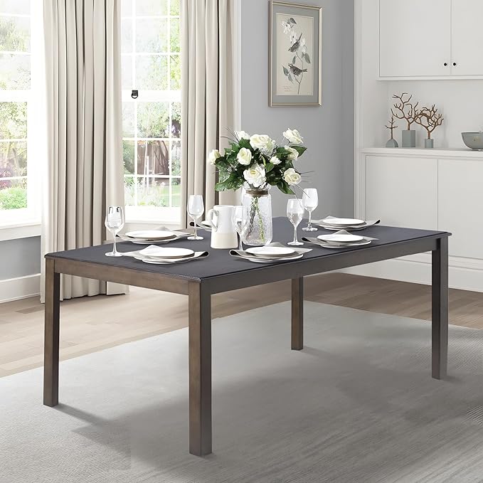 COLAMY Modern Rectangular Dining Table Set, 60" L x 36" W x 30" H, Grey Wood & Fabric, 6 Person Capacity, Requires Assembly