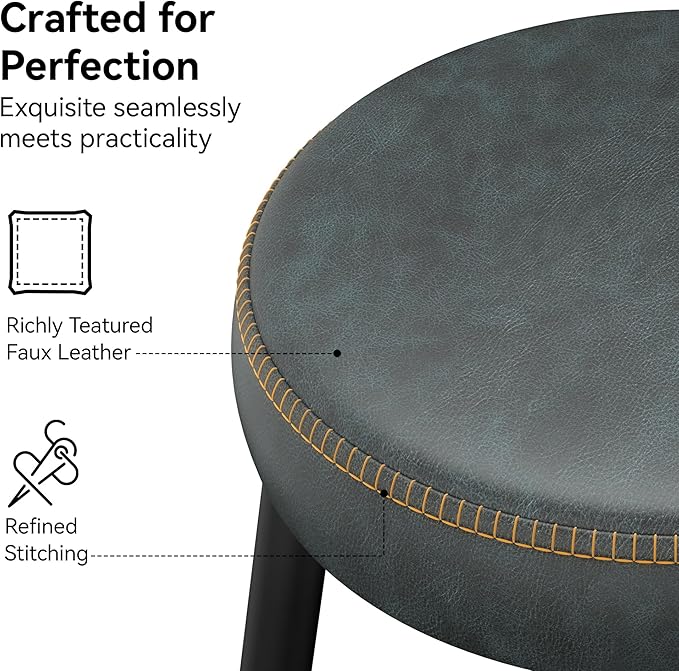 Counter Height Bar Stools, 26" H Backless Bar Stools Set of 8, Upholstered Faux Leather Kitchen Counter Stools, Mid Century Modern, Kitchen Island Home Bar, Pub, Black Blue