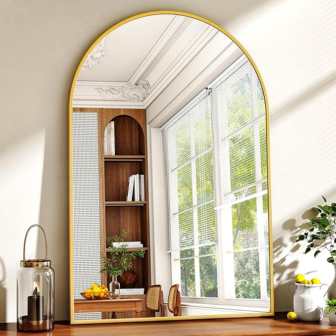 24"x36" Gold Arched Bathroom Mirror - Wall Mirror for Bathroom, Metal Frame Vanity Mirror, Dresser Mirror, Arch Decorative Mirrors for Living Room, Bedroom, Entryway, Mantle