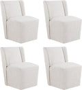 Upholstered Dining Chair with Casters Wingback Modern Side Armless Deskchair with Rollers for Diningroom Bedroom Livingroom Reading Room,Linen,4 Box