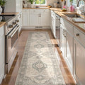 Lahome Oriental Kitchen Runner Rug, 2x6 Washable Rug Runners for Hallway 6 Feet Non Slip, Vintage Soft Long Carpet for Laundry Room Bedside Entryway, Grey/Brown