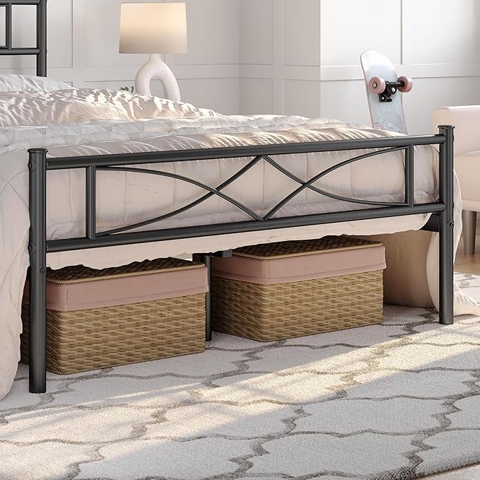Yaheetech Metal Queen Platform Bed Frames Mattress Foundation with Storage/Curved Design Headboard/NO Box Spring Needed/Heavy-Duty Support/Easy Assembly, Queen, Black