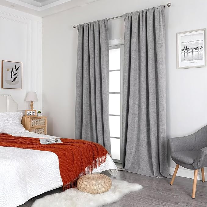 Joydeco 100% Total Blackout Curtains Custom Size for Bedroom Living Room Darkening Long Textured Drapes Thermal Insulated Back Tab & Rod Pocket 1 Panel(Light Grey,Custom Size)