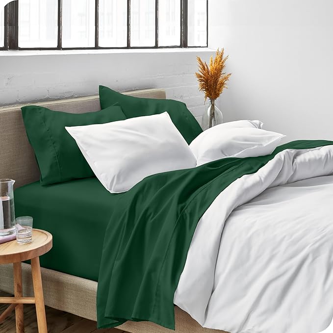 Bare Home Split King Sheet Set - 1800 Ultra-Soft Microfiber Bed Sheets - Double Brushed - Deep Pockets - Easy Fit - 5 Piece Set - Bed Sheets & Pillowcases (Split King, Forest Green)