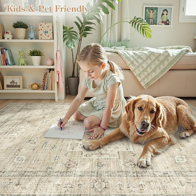 LIVEBOX Washable 2.5x8 Runner Rugs for Entryway Bathroom, Boho Kitchen Floor Mats Long Rug Runners for Hallways Non Slip, Farmhouse Low-Pile Carpet Runners for Laundry Room, Tan