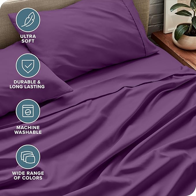 Bare Home Twin Sheet Set - 1800 Ultra-Soft Microfiber Twin Bed Sheets - Double Brushed - Deep Pockets - Easy Fit - Extra Soft - 3 Piece Set - Bedding Sheets & Pillowcases (Twin, Plum)