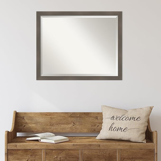 Amanti Art Grey Wall Mirror 25x31 Edwin Clay Grey Rectangle Bathroom Mirror for Wall Decor Living Room, Large Casual Wood Frame, Hangs Horizonally and Vertically, Bathroom Decor, Beveled Edge from WI