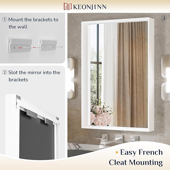 Keonjinn White Bathroom Mirrors for Over Sink 72 x 36 Inch Large Bathroom Vanity Mirror for Wall Metal Frame Modern Rectangle Mirror Square Corner Matte White Rectangular Mirror(Horizontal/Vertical)