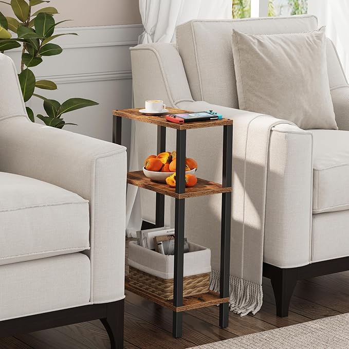 TUTOTAK Small Side Table, Narrow End Table, Skinny Sofa Table, Slim Nightstand, Couch Table, Living Room, Bed Room, Brown TB01BB077