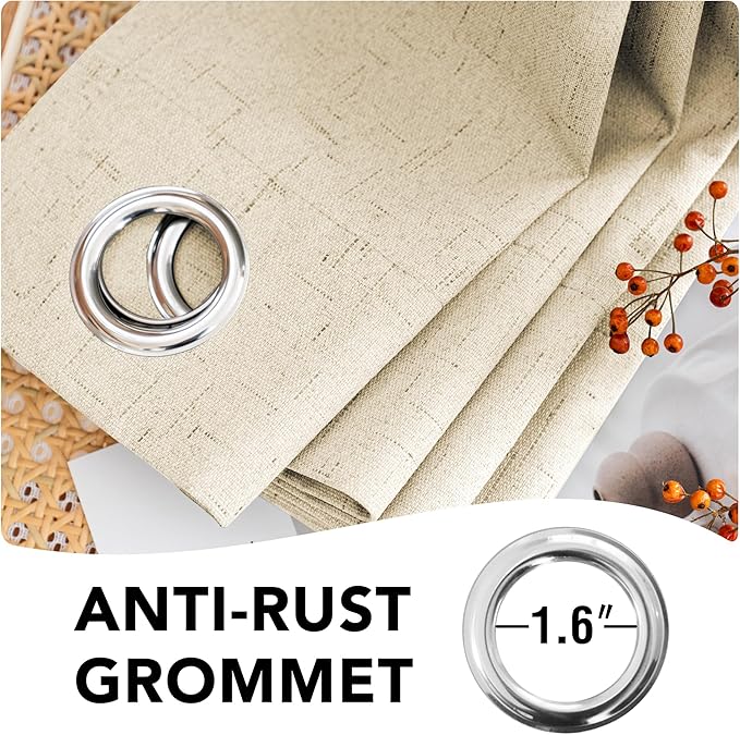 H.VERSAILTEX Linen Blackout Curtains Durable Thick Textured Linen Look 100% Blackout Patio Door Curtain Anti Rust Grommet Extra Wide Sliding Door Curtain Panel, Bleached Sand, W100 x L84 inch