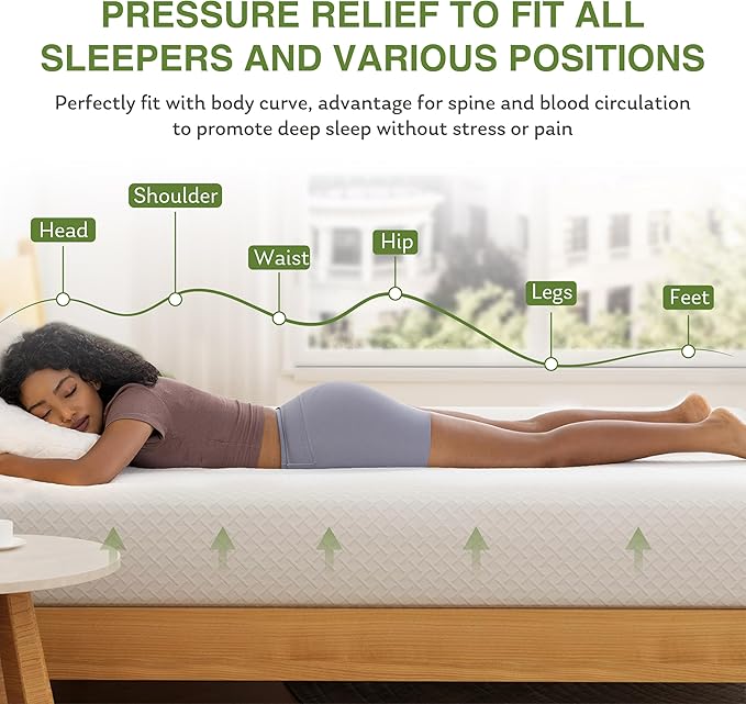 10 Inch Queen Mattress, Memory Foam Mattress in a Box with Cooling Green Tea Gel, Relieve Pressure with Medium Support, CertiPUR-US Certified, 80''L x 60''W, White