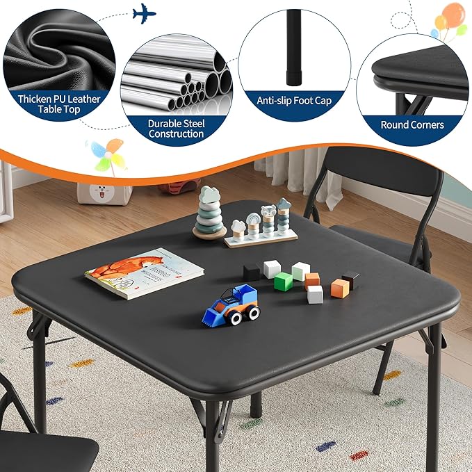 GarveeHome 3-Piece Kids Folding Table and Chairs Set, Toddlers Children's Activity Table and Chairs Set for Dining Room,Daycare,Classrooms