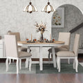 Merax 5-Piece Farmhouse Dining Furniture Set, Wooden Round Extendable Table, and 4 Upholstered Chairs, Antique White