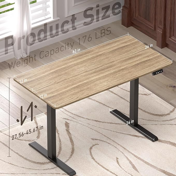 Ywin Electric Height Adjustable Standing Desk with Wheels, 63 x 24 inches Ergonomic Stand Up Desk for Home Office
