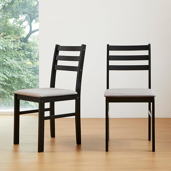 Livinia Seattle Modern Farmhouse Kitchen Dining Room Chair Set of 4, Solid Wood Fabric Upholstered Cushion Seat Wood Ladder Back Chairs (Black)