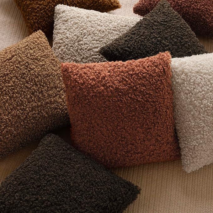 Foindtower 2 Pieces 22x22 Inch Dark Brown, Faux Fur Throw Pillow Cover Accent Sherpa Furry Pillow Covers Fuzzy Soft Pillowcases Cozy Sheepskin Decorative Fleece Cushion Case for Bed Couch Living Room