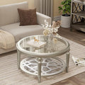 COSIEST Glass Coffee Table, 32" Round Coffee Tables with Storage, 2-Tier Glass Top, Clear Coffee Table, Simple & Modern Center Table for Living Room or Home Office (Champagne)