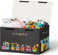 80L Large Toy Storage Box with Lid, Large Toy Box Chest Kids, Girls and Boys, Nursery Room and Living Room, 26"x13" x16" (black-train)