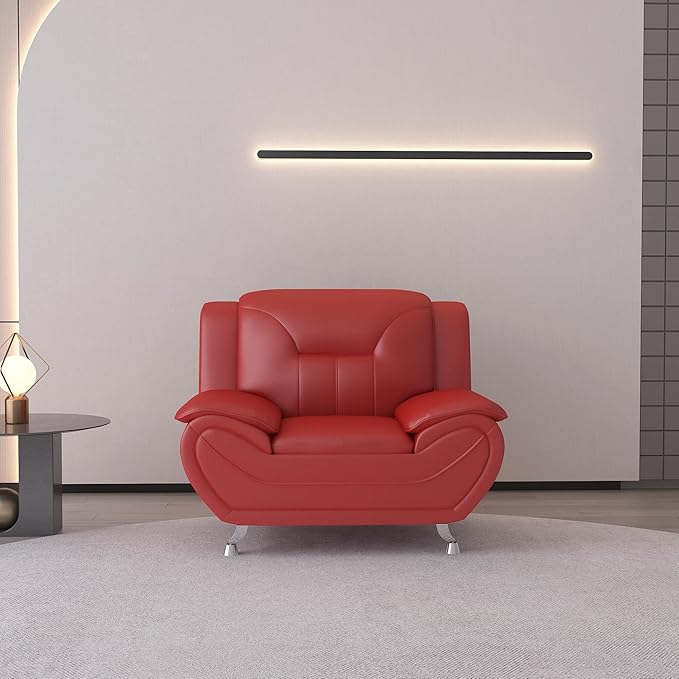 Container Furniture Direct Michael Modern Faux Leather Upholstered Stainless Steel Legs Living Room, Chair, Loveseat, Sofa, Black Camel