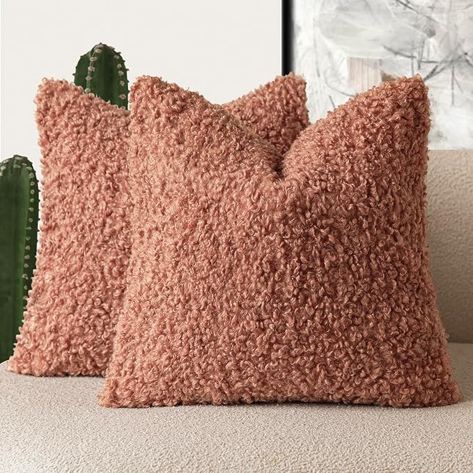 Foindtower 2 Pieces 16x16 Inch Dusty Pink, Faux Fur Throw Pillow Cover Accent Sherpa Furry Pillow Covers Fuzzy Soft Pillowcases Cozy Sheepskin Decorative Fleece Cushion Case for Bed Couch Living Room
