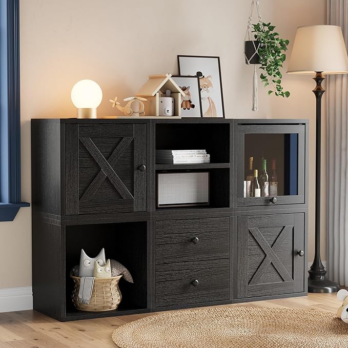 FUSUNBAO DIY Cube Storage Organizer Stackable Cubes for Home Books Clothes Toy -Modular Cubby Storage System-Office Cubical-Bookcase Closet (Black, 1 Layer Cube)