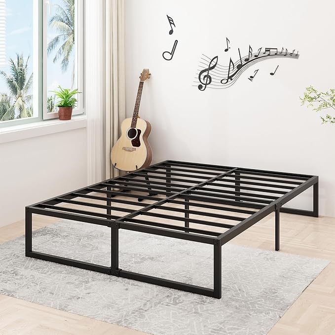 16 Inch California King Bed Frames No Box Spring Needed Heavy Duty Metal Cal King Platform for Mattress Foundation, Noise Free, Easy Assembly, Black