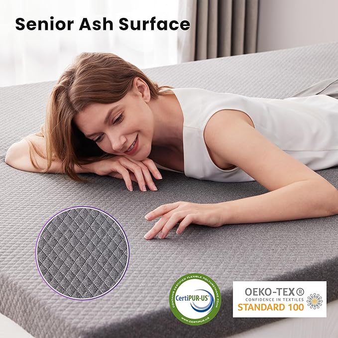 SINWEEK 3 Inch Gel Memory Foam Mattress Topper Full Size, Pad for Back Pain, Bed Topper with Removable Soft Cover, CertiPUR-US Certified,Grey
