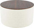 HomePop Modern Fabric Storage Ottoman with Wood Top - Stain-Resistant Cream Woven