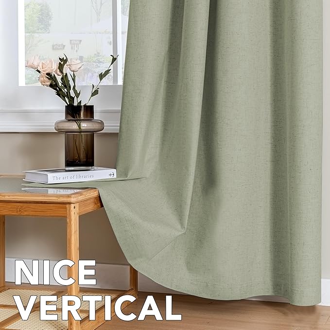 H.VERSAILTEX Linen Curtains 100% Blackout Curtains for Bedroom 63 inch Long Full Light Blocking Nature Linen Blended Window Curtains for Living Room Nickel Grommet (2 Panels, Heathered Tea)