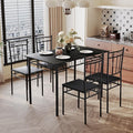 5 Piece Dining Table Set, Modern Metal&Wood Kitchen Dinner Table with 4 Chairs, Dining Room Table Sets for Small Spaces, Black