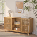 Plank+Beam Mid-Century Modern Wood TV Stand, Solid Wood Entertainment Console with Storage, 59" L x 16" W x 30" H, Pecan