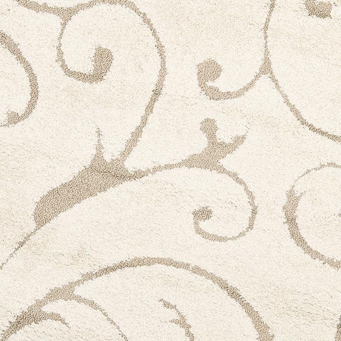 SAFAVIEH Florida Shag Collection Area Rug - 5' Round, Cream & Beige, Scroll Design, Non-Shedding & Easy Care, 1.2-inch Thick Ideal for High Traffic Areas in Living Room, Bedroom (SG455-1113)