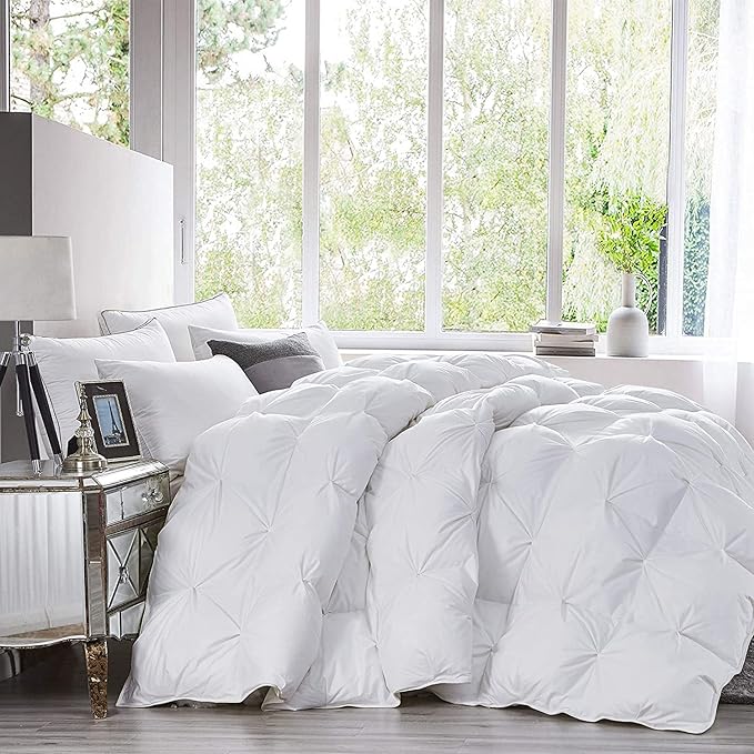 Luxurious Goose Down Feather Fiber Comforter Duvet Insert, Exquisite Pinch Pleat Design, Oversize California King/Cal King White 108 x 98, 100% Egyptian Cotton, 75 oz. Fill Weight, White