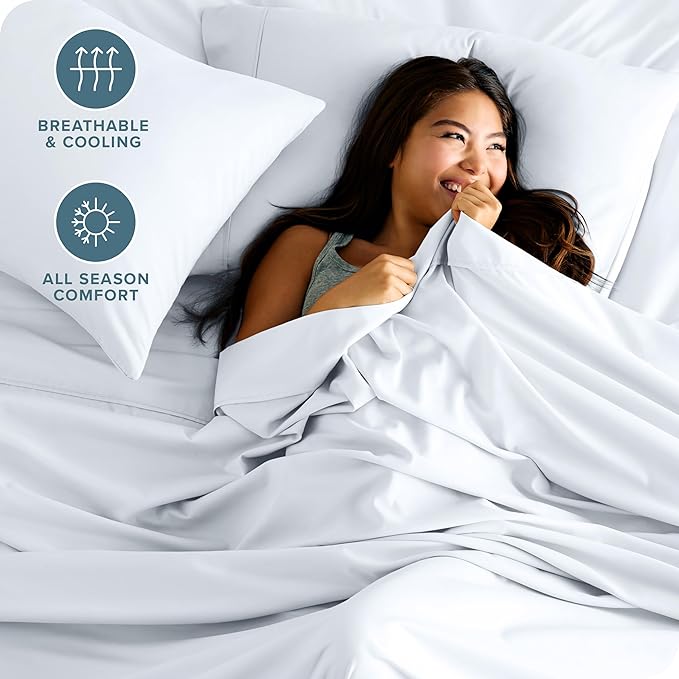 Bare Home Queen Sheet Set - Luxury 1800 Ultra-Soft Microfiber Queen Bed Sheets - Double Brushed - Deep Pockets - Easy Fit - 4 Piece Set - Bedding Sheets & Pillowcases (Queen, White)
