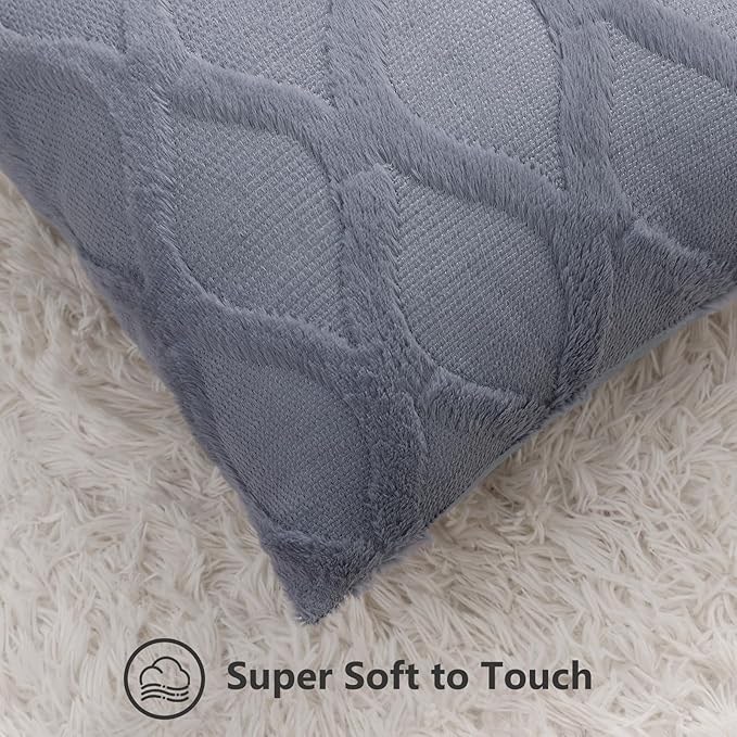 decorUhome Throw Pillow Covers 20x20 Inch Set of 2, Soft Plush Faux Fur Wool Blue Grey Couch Pillow Covers, Decorative Neutral Pillow Cases for Bed Sofa Living Room Home Decor
