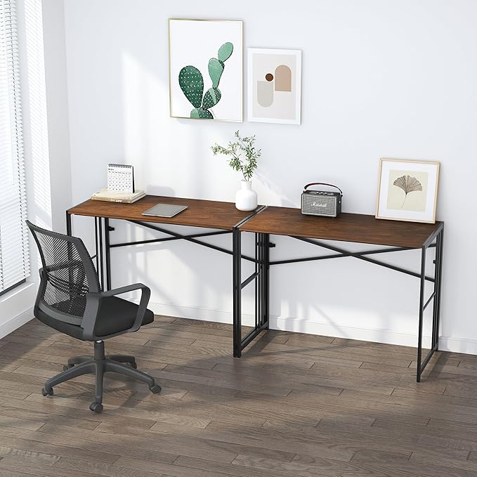 Folding Computer Desk 40 inch Writing Gaming Computer Camping Desk, No Assembly Required Home Office Table, Mahogany