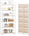 4NM No-Assembly 6 Tiers Folding Bookshelf Storage Shelves Vintage Bookcase Standing Racks Study Organizer Home Office (Natural White)