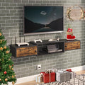 HOOBRO 55" Floating TV Stand with Power Outlet, Modern Wall Mounted Media Console Shelf Cabinet for Under TV Storage, Entertainment Center, Living Room, Bedroom, Rustic Brown and Black BF11DS01